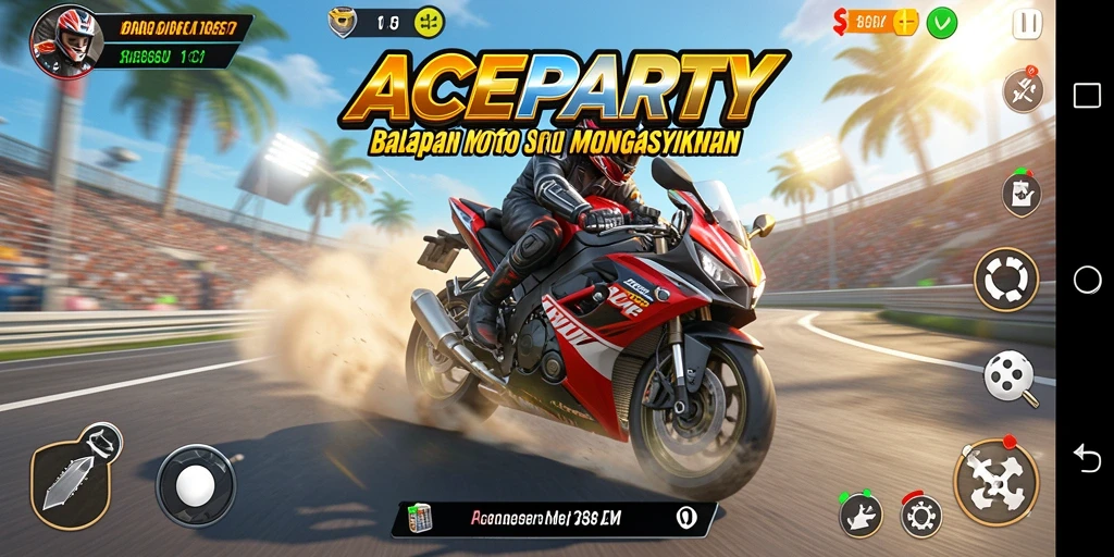 Gameplay seru penuh aksi dalam balapan motor ACEPARTY.
