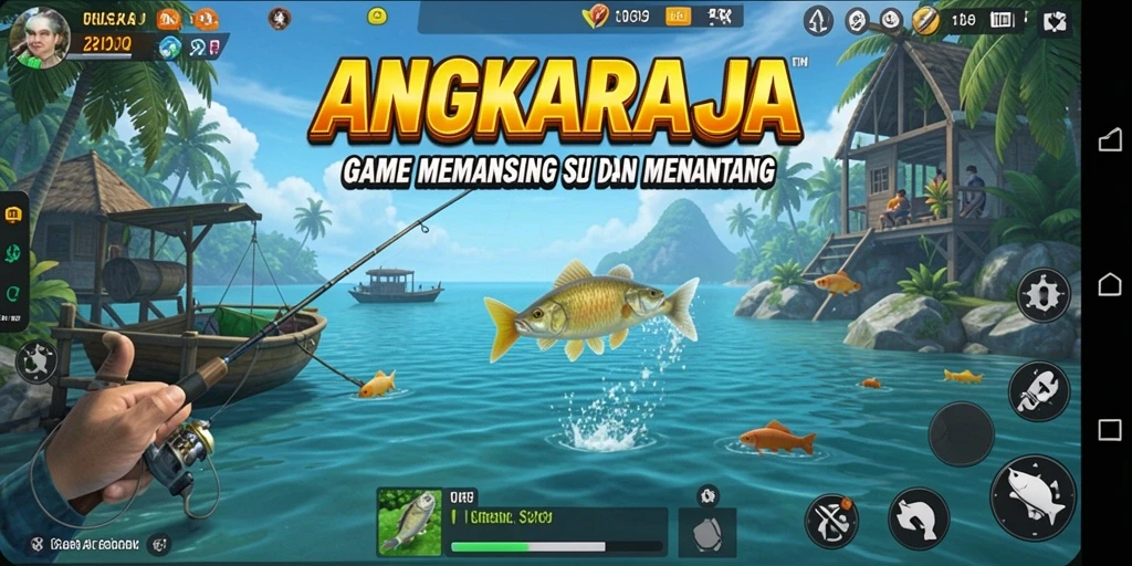 Tampilan gameplay menarik dari ANGKARAJA dengan aksi memancing yang seru.