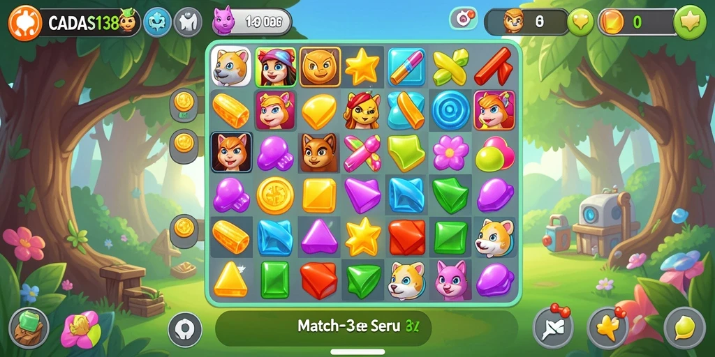 Screenshot gameplay CADAS138 menampilkan keseruan permainan Match-3.