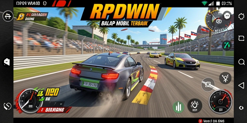 Screenshot RPIDWIN menampilkan action balapan yang seru dan mendebarkan.