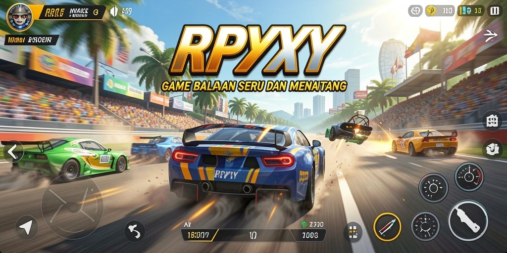 Tampilan gameplay yang mendebarkan di RPYYY dengan balapan seru.